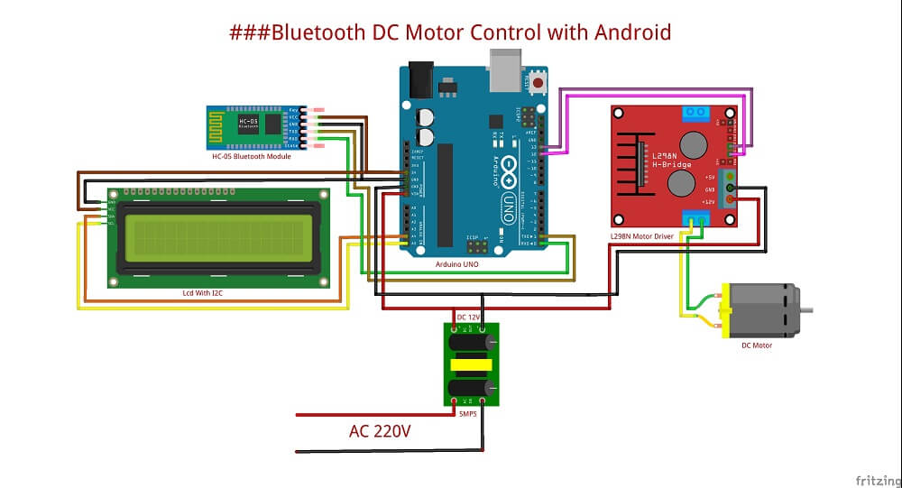 Bluetooth DC Motor Control with Android Circuit Diagram