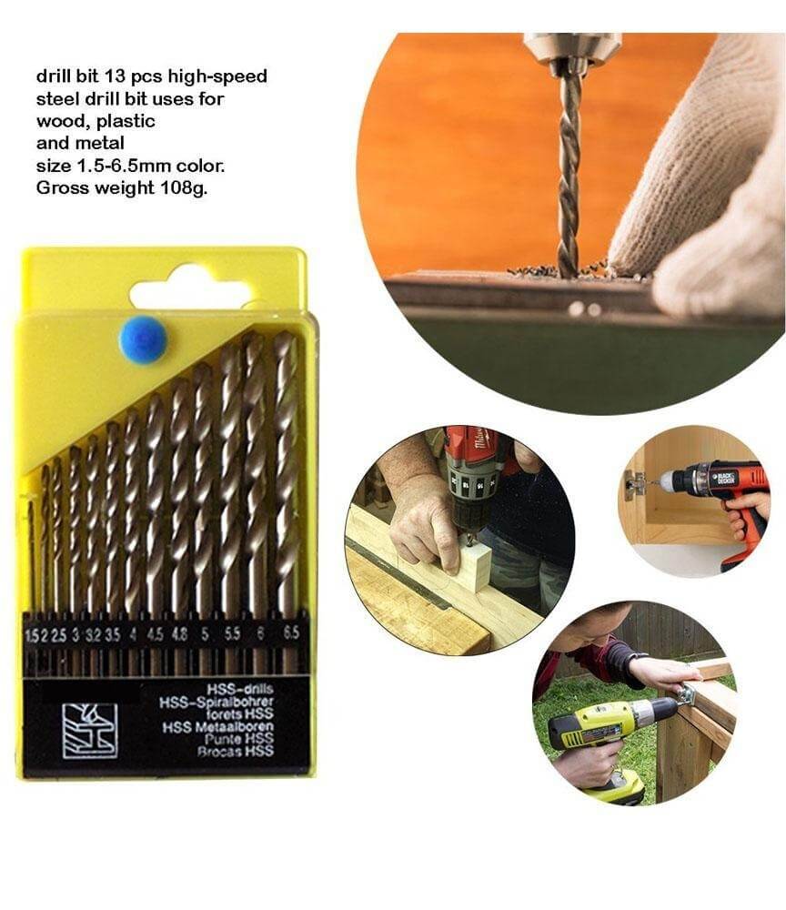 13pcs HSS Drill Bit Set for Electric and Manual Drilling Machines