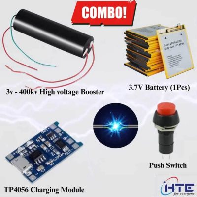 High Voltage Generator Combo Pack – 400KV Boost Module, Li-ion Battery, Charging Module, Push Switch for DIY Electronics Projects