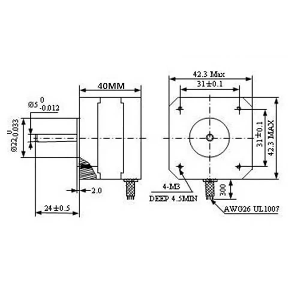 Nema 42 Stepper Motor 42BYGH39 0.4Nm 1.5A 1.8° Single Shaft - Image 3