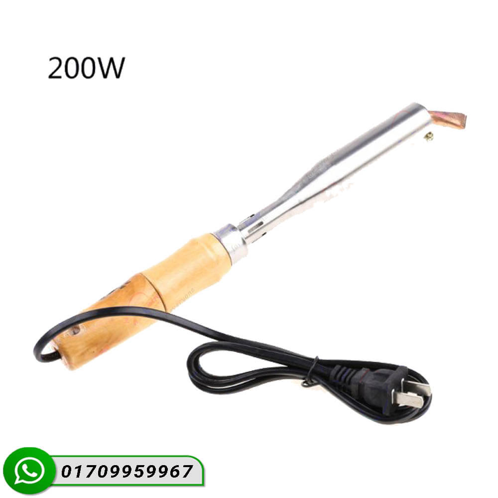 200W Heavy Duty Soldering Iron with Wood Handle and Chisel Tip