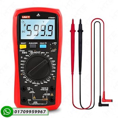 UNI-T UT890D+ Digital Multimeter with True RMS display and probes.