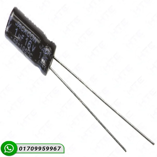 Jackcon 1uF 16V radial aluminum electrolytic capacitor (-40°C to +105°C) for electronic projects