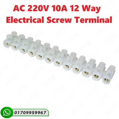12-Way PVC Electrical Screw Terminal Block Strip Wire Connector 10A