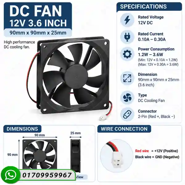 12V DC Cooling Fan 90mm