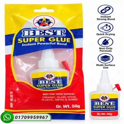 BEST Super Glue 50g – Instant Strong Bond Adhesive for Plastic, Wood, Metal & Ceramic